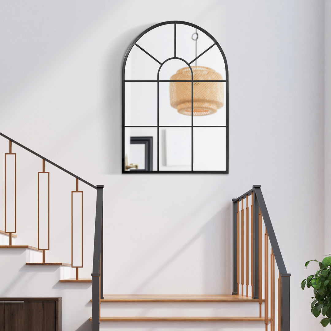 Vinduesspejl med metalramme, 91 cm x 2 cm x 60 cm, sort