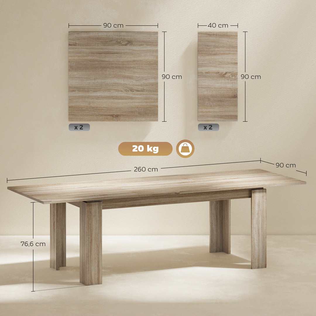Udtrækkeligt spisebord, kan forlænges fra 180 til 260 cm, til 6-10 personer, træ