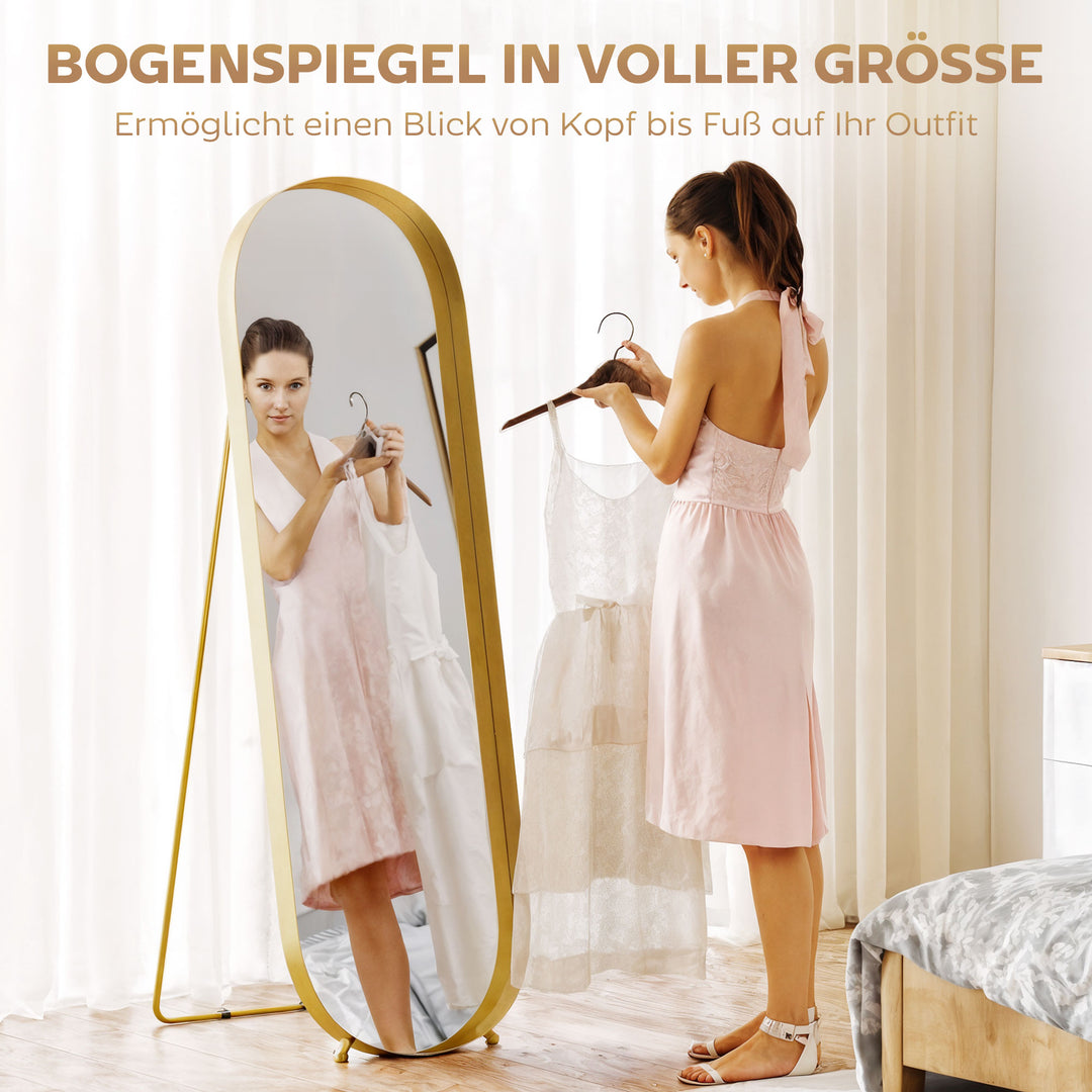 Spejl i metalramme i fuld længde, 160 x 50 cm, guldramme, til stue, soveværelse