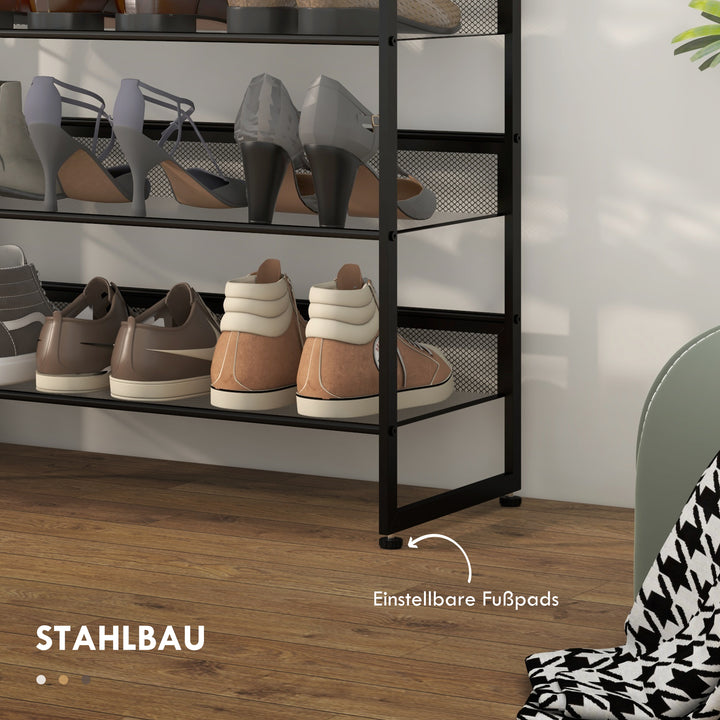 Lille skohylde, høj, smal, 5 hylder, 72 cm x 30 cm x 102 cm, sort