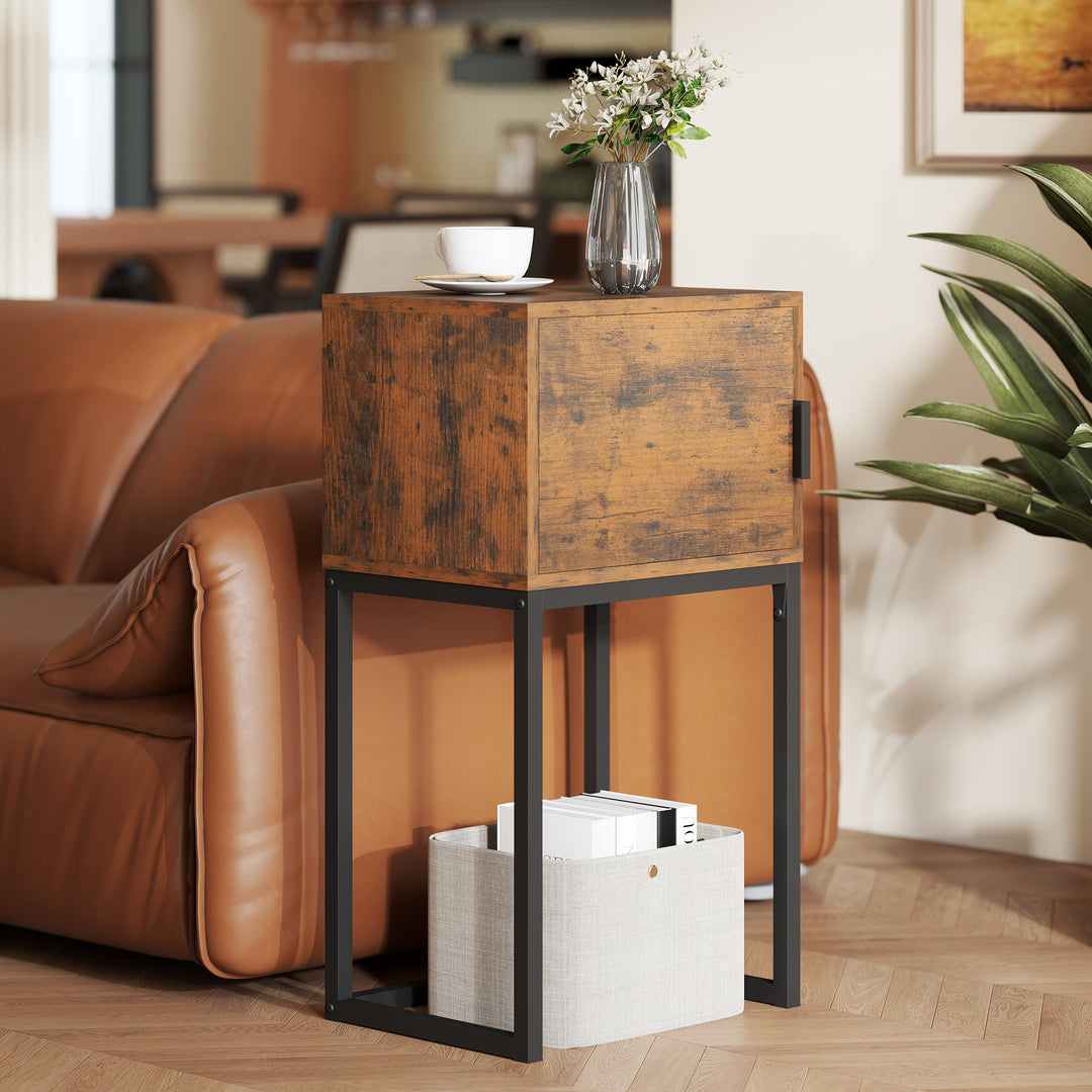 Smalt konsolbord, skab, industrielt design, stue/entre, 40x30x76cm, rustik brun