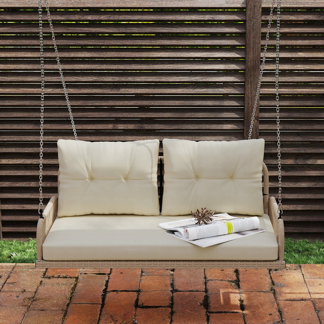 Hollywood gynge, 2-personers, rattan havegynge med hynder og kæder, op til 240 kg, 115 x 66 x 44 cm, beige