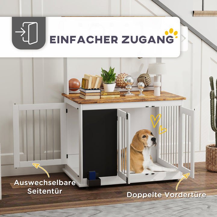 Hundebur med legetøjsopbevaringshylde, snorkrog, skrivetavle, viskelæder, til store hunde, hvid