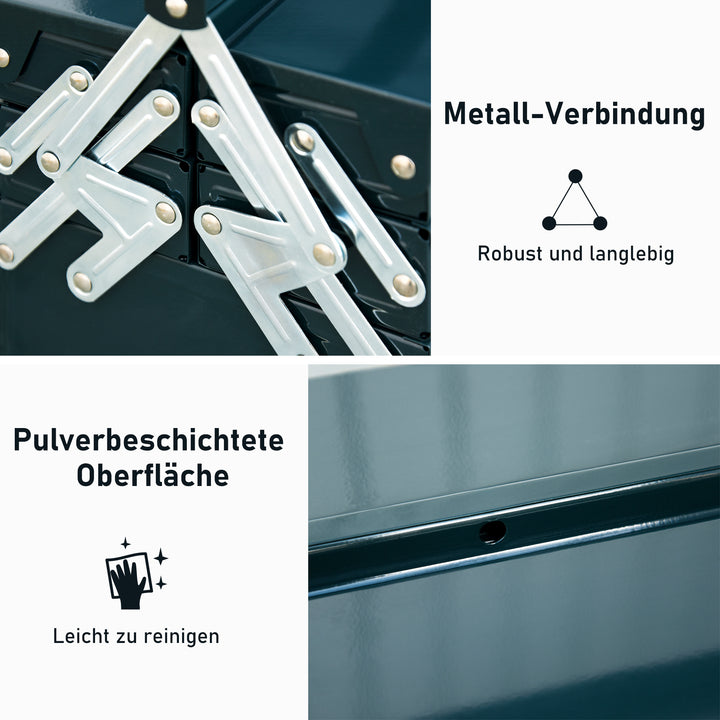 Værktøjskasse, monteringsværktøjskasse tom pladsbesparende med 5 rum foldbar robust stål (spcc) mørkegrøn 45 x 20 x 34,5 cm