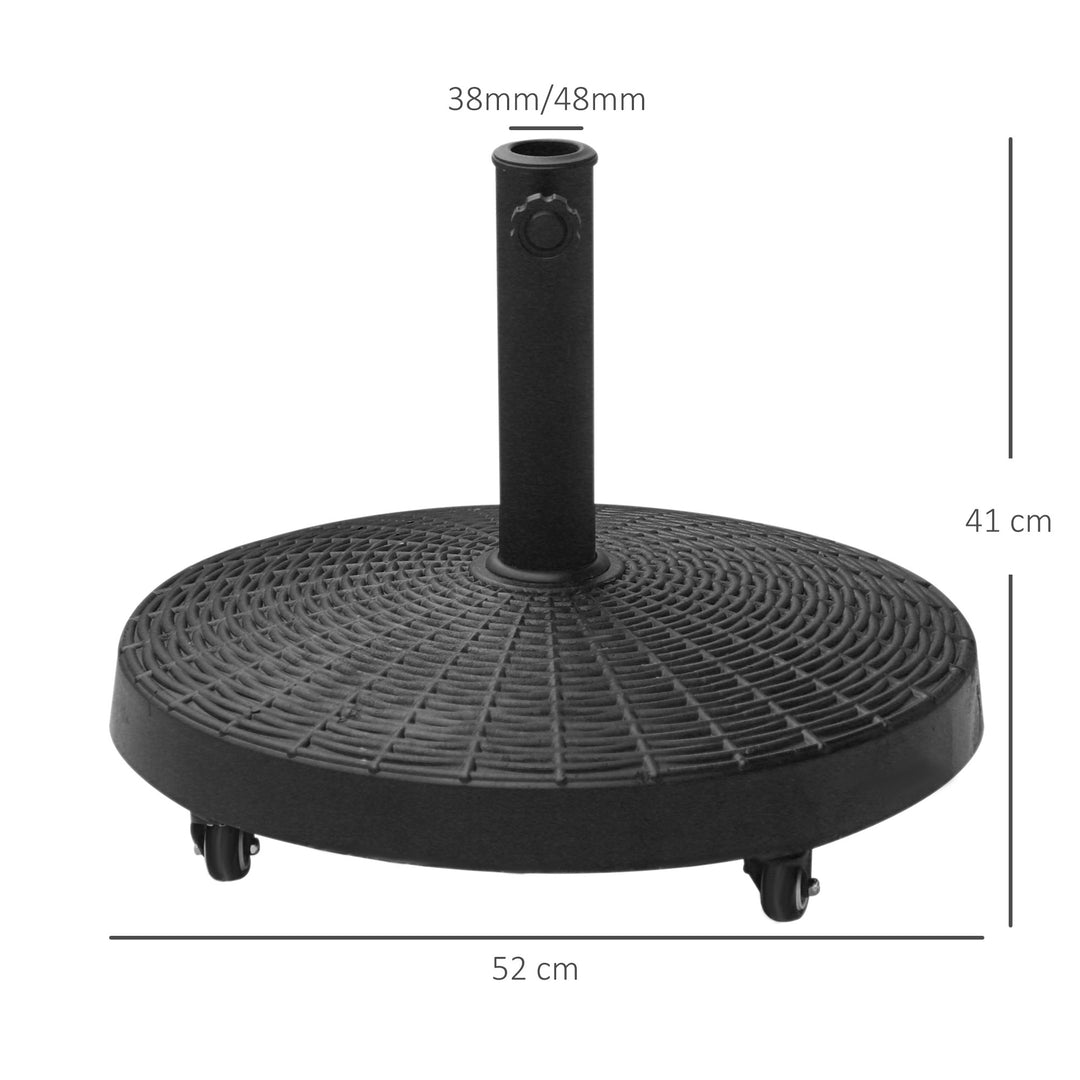 Parasolfod 25 kg, rund med hjul, rottinglook, til parasolstænger med Ø38/48 mm, til have, altan, sort