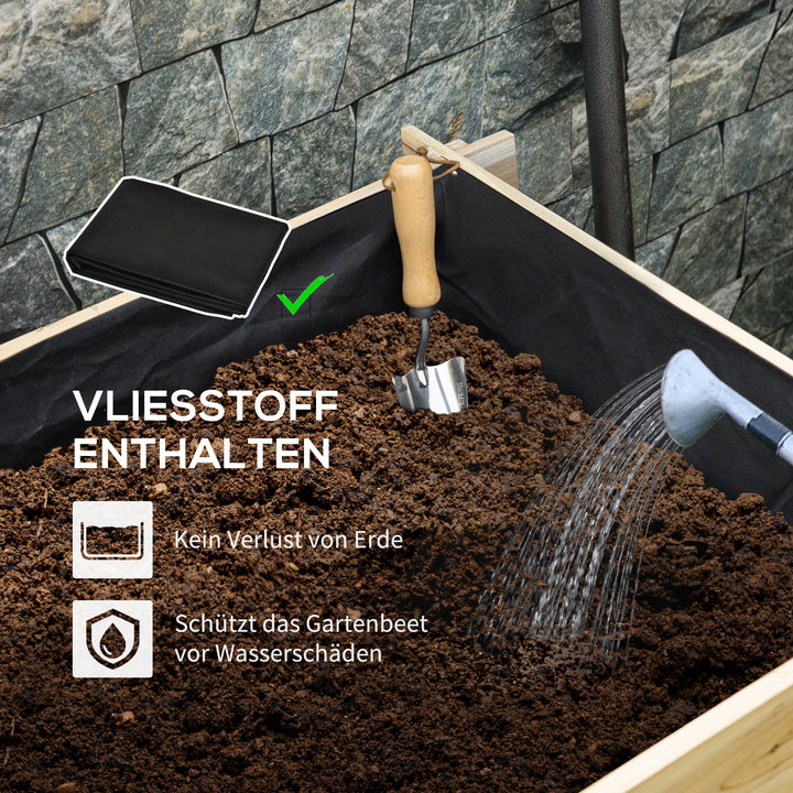 Højbed , blomsterkasse, 3-lags, drænåbning, stoffor, naturtræ, 93 x 93 x 35 cm