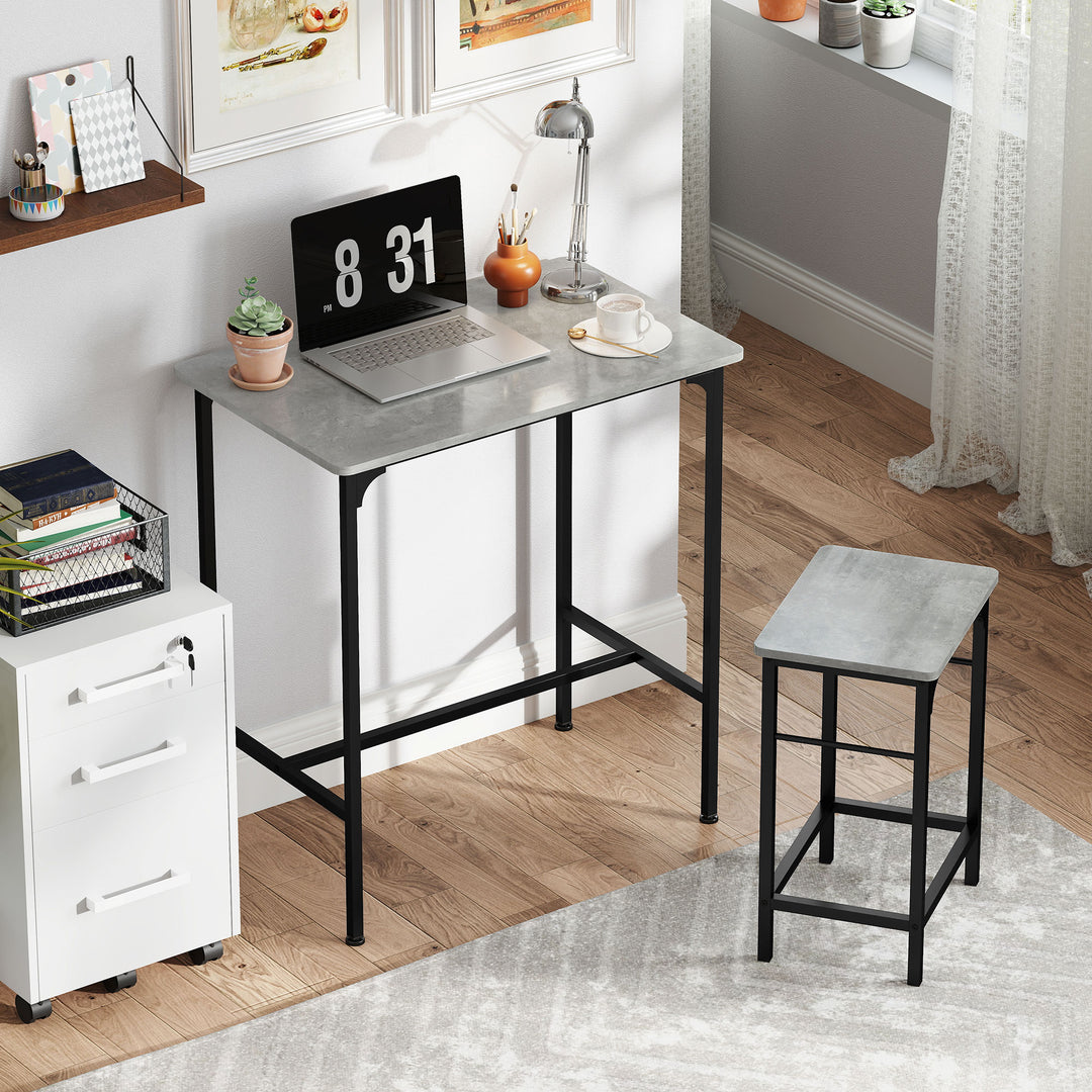 Barbordsæt barbord med barstolsæt spisebord med 2 stole med skridsikker fodpude grå