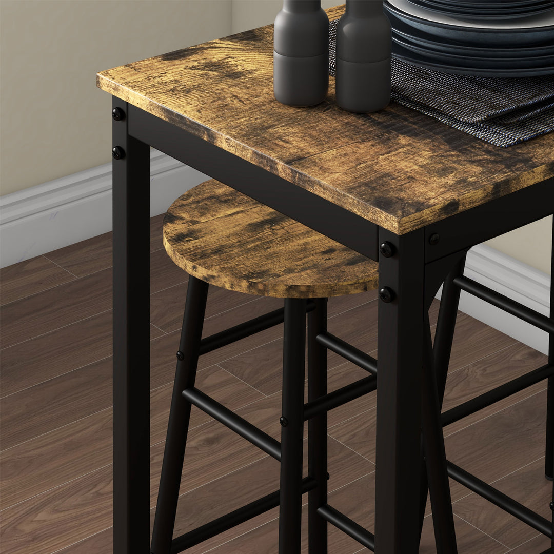 Barbord med 2 stole i industrielt design sæt med 2 barstole med bord, industrielt design, 3 dele, brun + sort