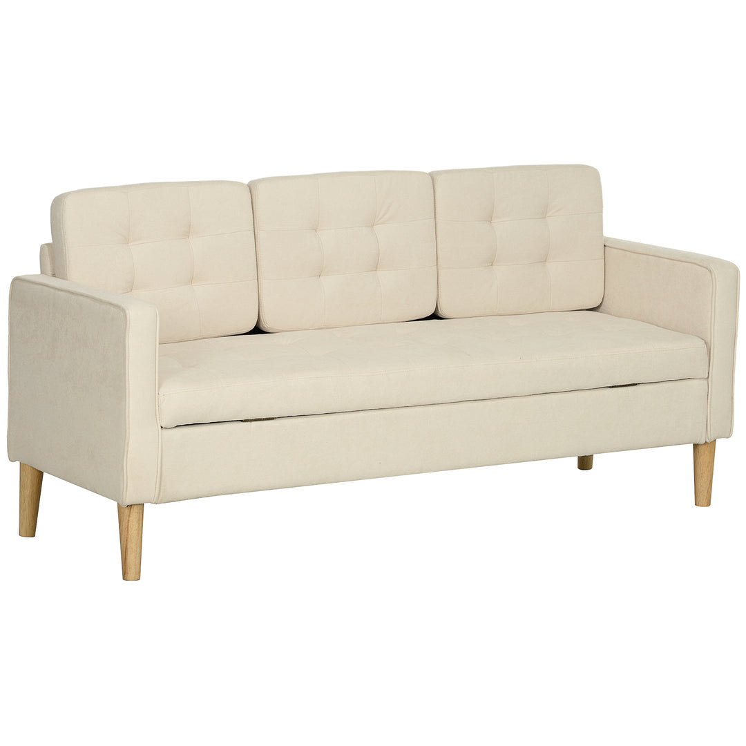 3-Personers sofa med opbevaringsplads, knapsyninger, polstret sofa, 166,5 x 62 x 82 cm, cremehvid
