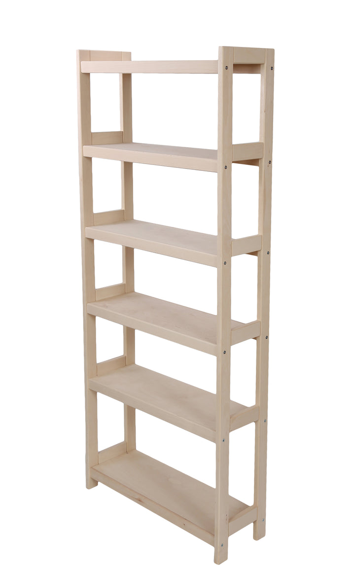 Bogreol i bøgetræ, 6 hylder, 165x60x25 cm