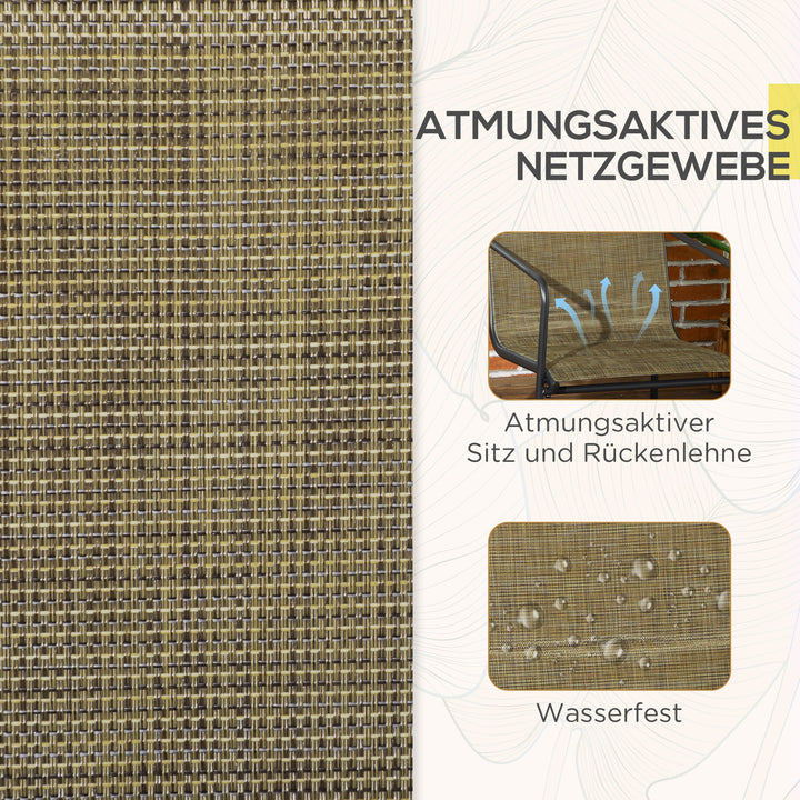 Havestol, sæt med 2, åndbart betræk, robust metalramme, 54 x 66,5 x 88 cm, sort/brun