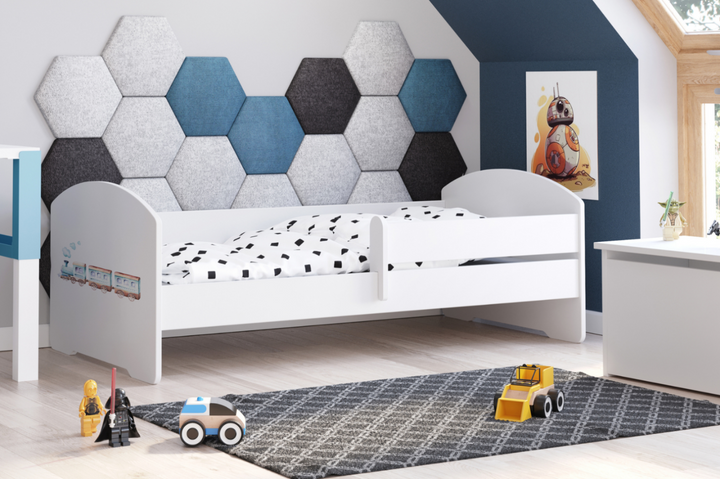 LUK børneseng 160x80 med gelænder - Tog