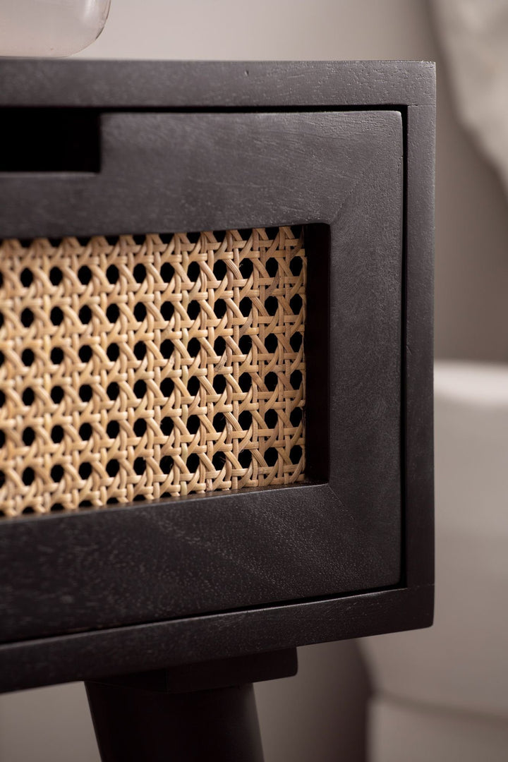 Minimalistisk sengebord i massivt træ / rattan 40x60x30 cm, sort og brun