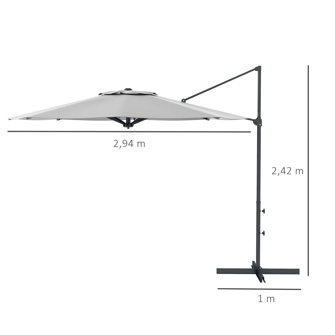 Ø3 m cantilever parasol, vipbar, drejelig, håndsving, vindfang, metalmast, mørkegrå
