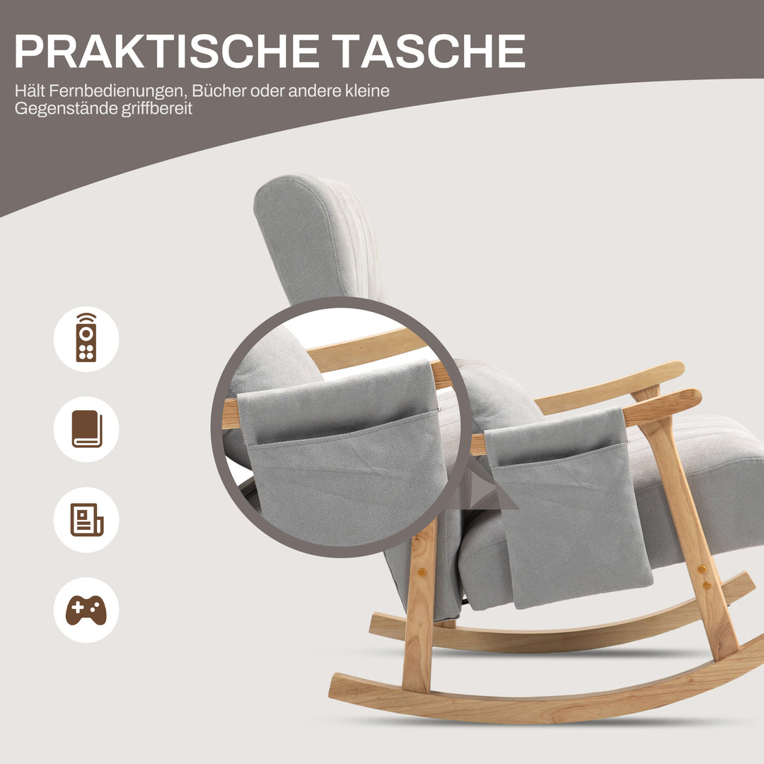 Gyngestol med nyrehynde, bredt sæde, bøgetræsstel, op til 120 kg, grå