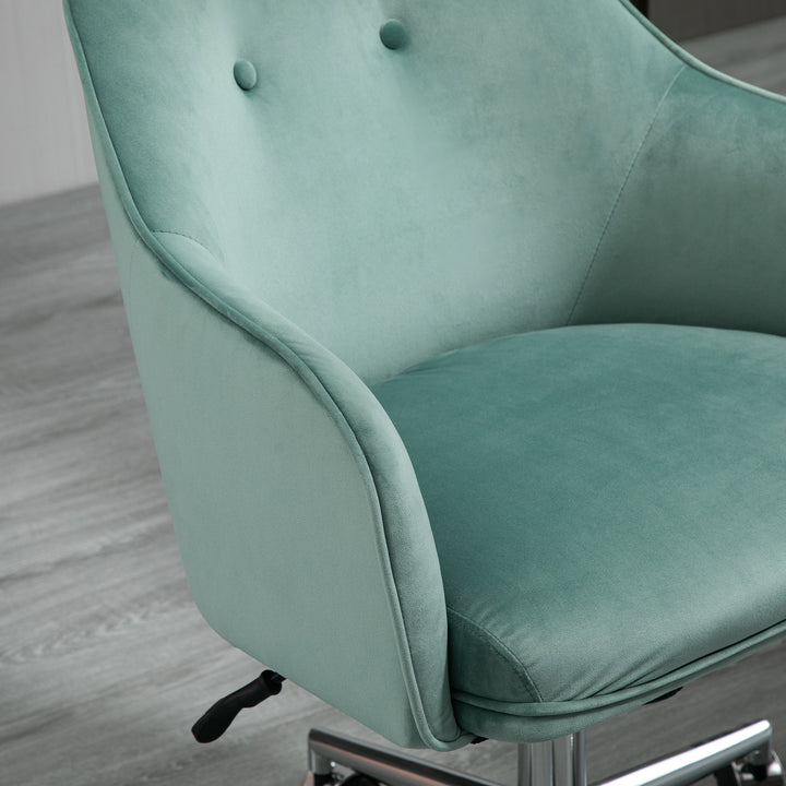 Kontorstol med knaplukning, højdejusterbar, gyngefunktion, fløjlslook, 61 cm x 59 cm x 90,5 cm, turkis