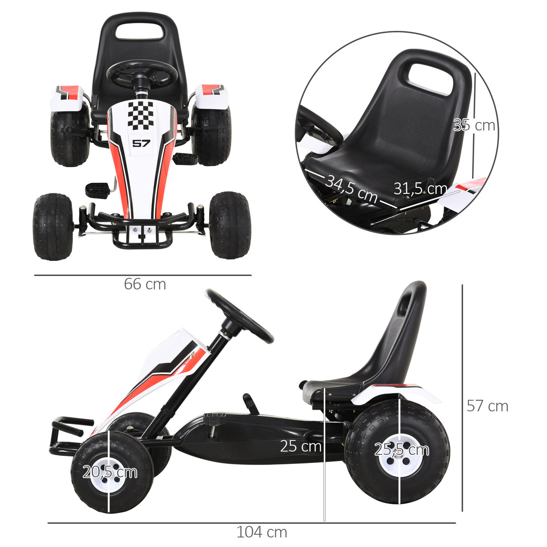 Gokart børnebil pedalbil med pedalbremser børnelegetøj til 3-6 år stål hvid 104 x 66 x 57 cm