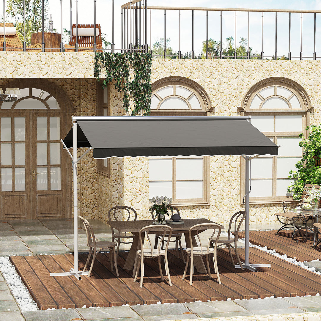 Fritstående markise, havemarkise, markise med foldearm og håndsving, terrasse, grå, 3x3m