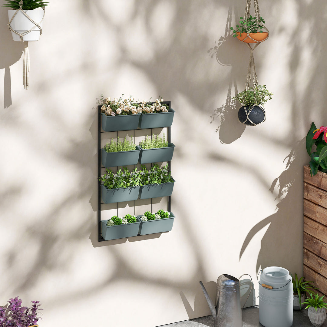 Plantestander/blomsterstander med 8 stabelbare plantekasser, vejrbestandig, 52,5 x 14 x 90 cm, grå + sort