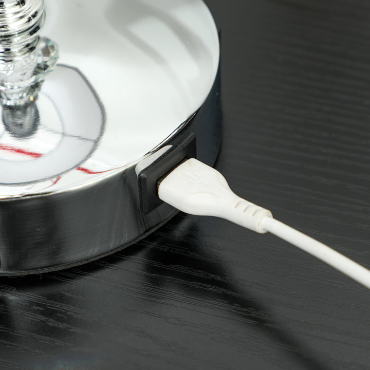 Krystal bordlampe, touch afbryder, usb opladningsport, ø23x45 cm, sølv