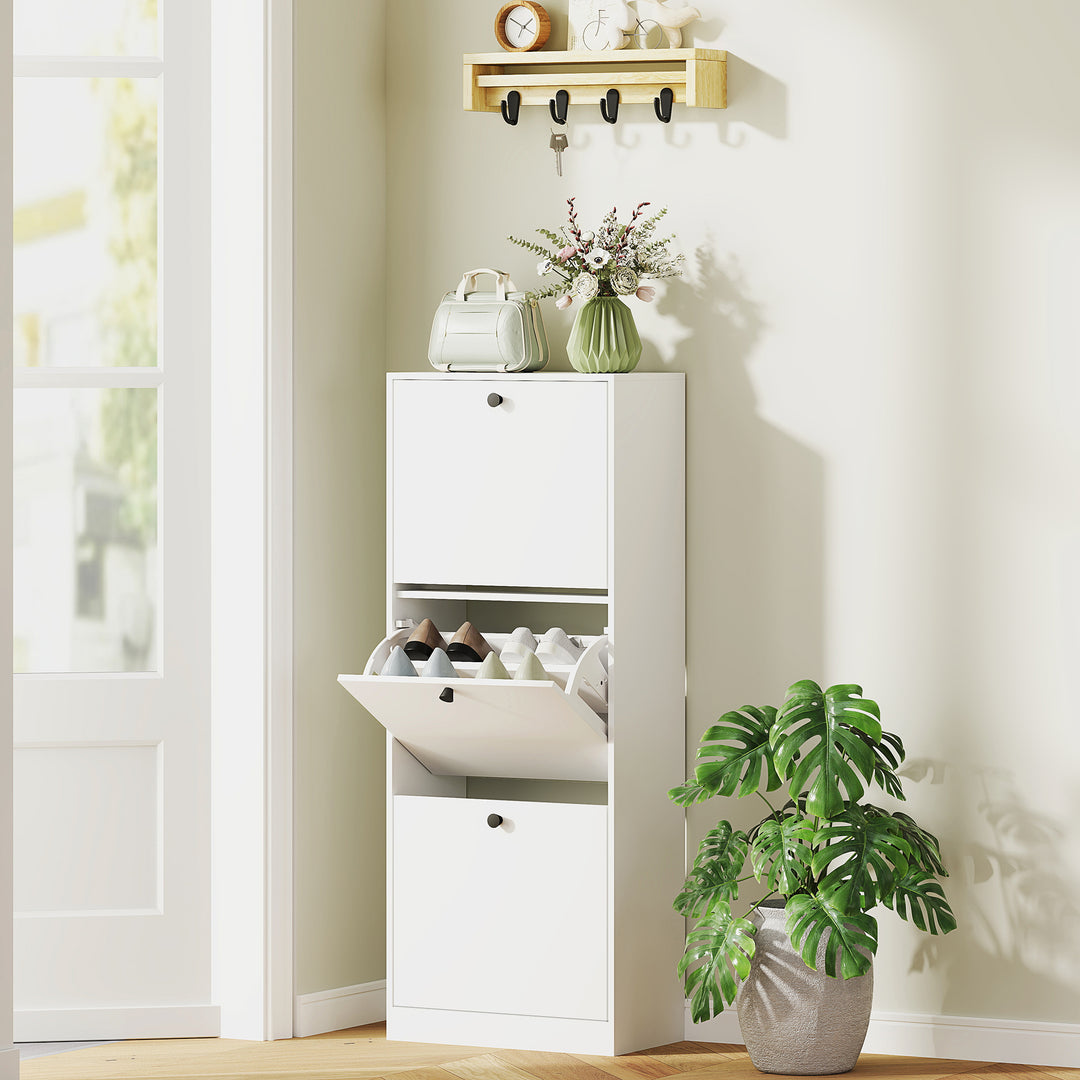 Skoskab, 3 skuffer, til op til 12 par sko, spånplade, hvid