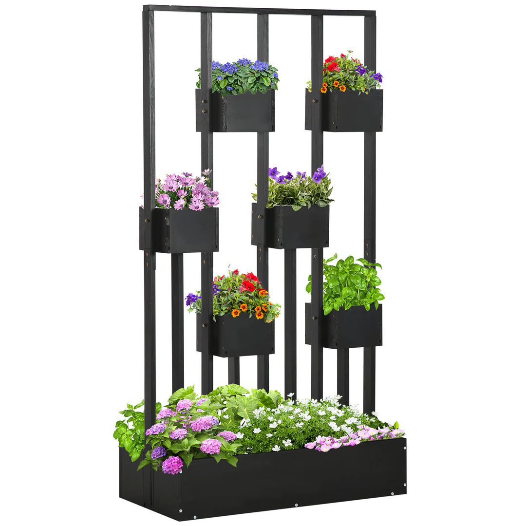 Plantekombination, modulært design, stativ, naturtræ, sort, 90 x 45 x 170 cm