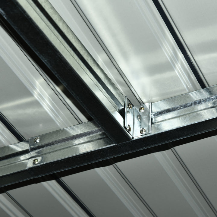 Haveskur, redskabsskur med skydedør, ventilationsvindue, skråtag, udendørs, stål, mørkegrå, 280 x 130 x 172 cm