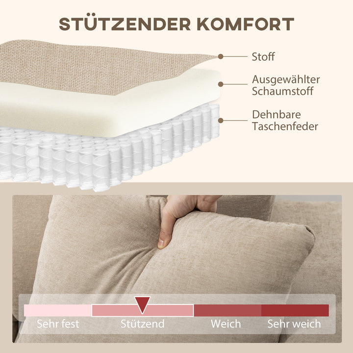Hjørnesofa, vendbar chaiselong, hynder, 242 x 156 x 87 cm, beige