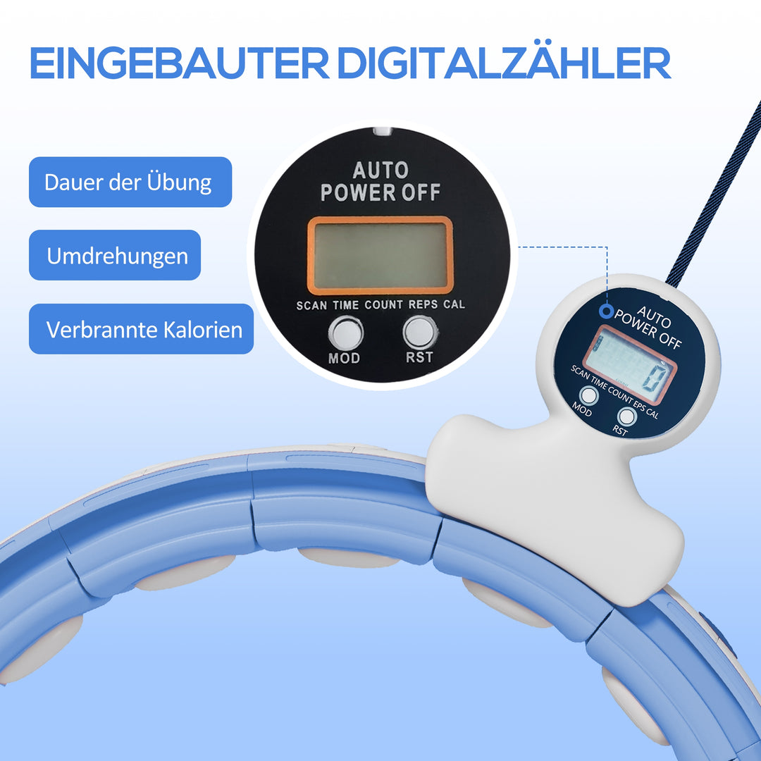 Smart hula hoop voksen med vægtboldtæller 16 knuder (76-113cm) lyseblå