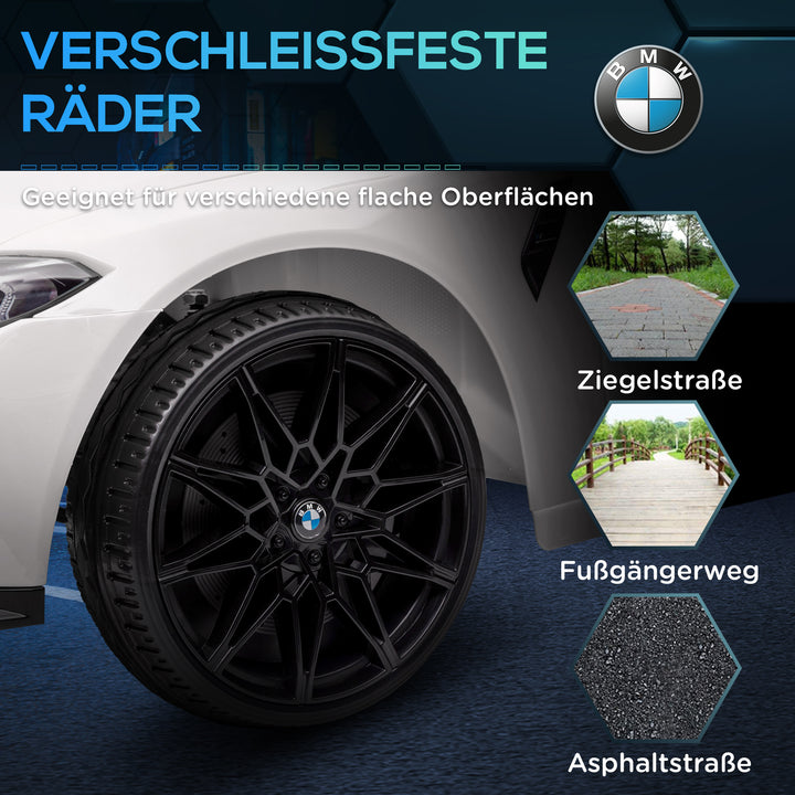 BMW M4 elektrisk børnebil, med lyd og lys, 3-5 km/t, inklusive fjernbetjening, til alderen 3-5, hvid