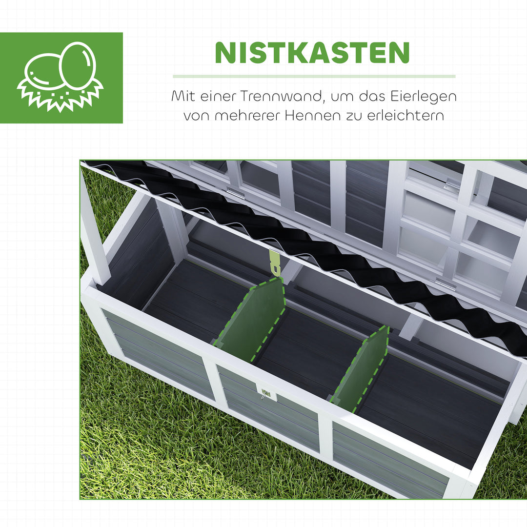 Hønsehus med redekasse til 4-6 kyllinger, vandtæt tag, grantræ, plastik, 100 x 86 x 100 cm, lysegrå