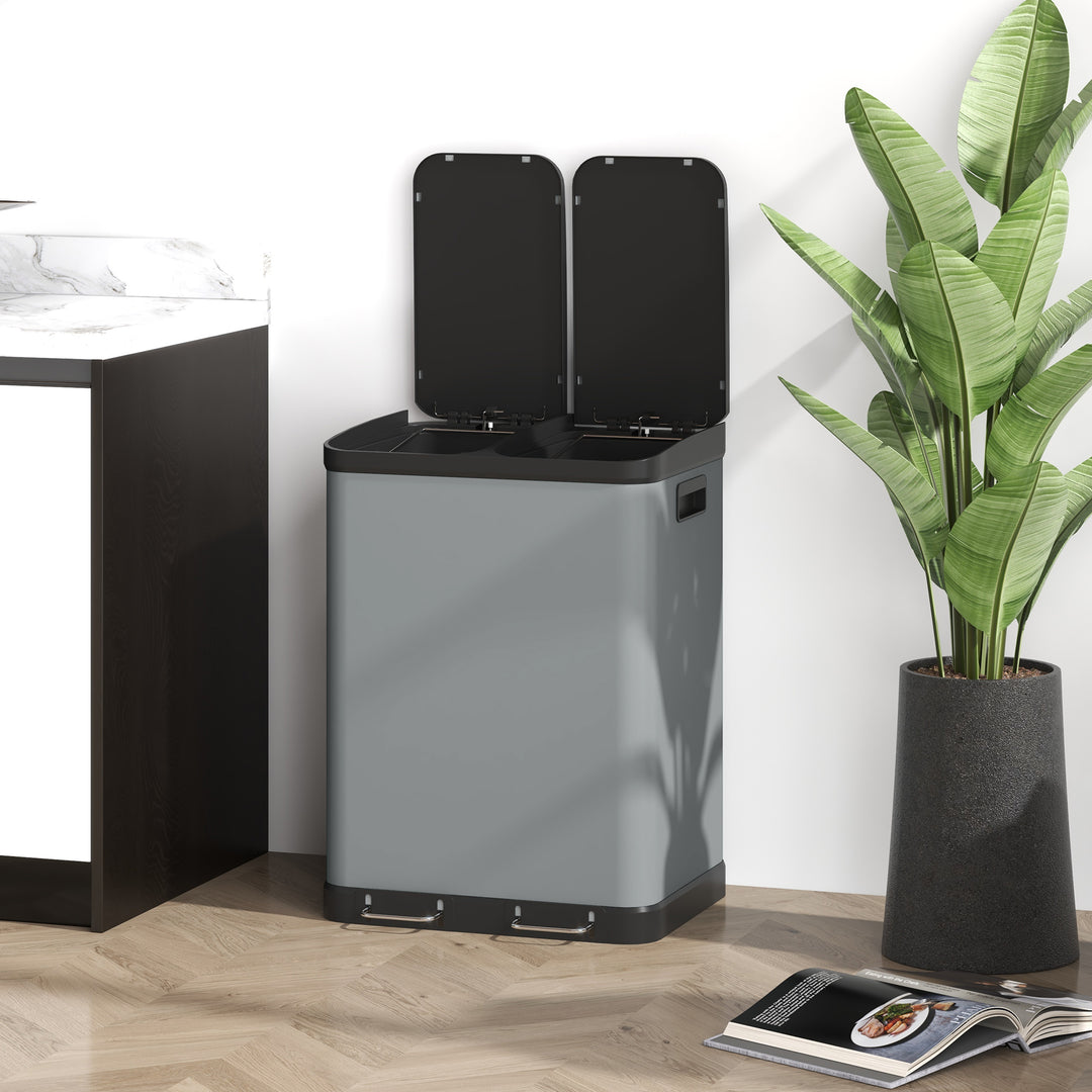 Dobbeltspand, 2 x 30 l, fingeraftryksresistent, pedal, aftagelig inderspand, grå