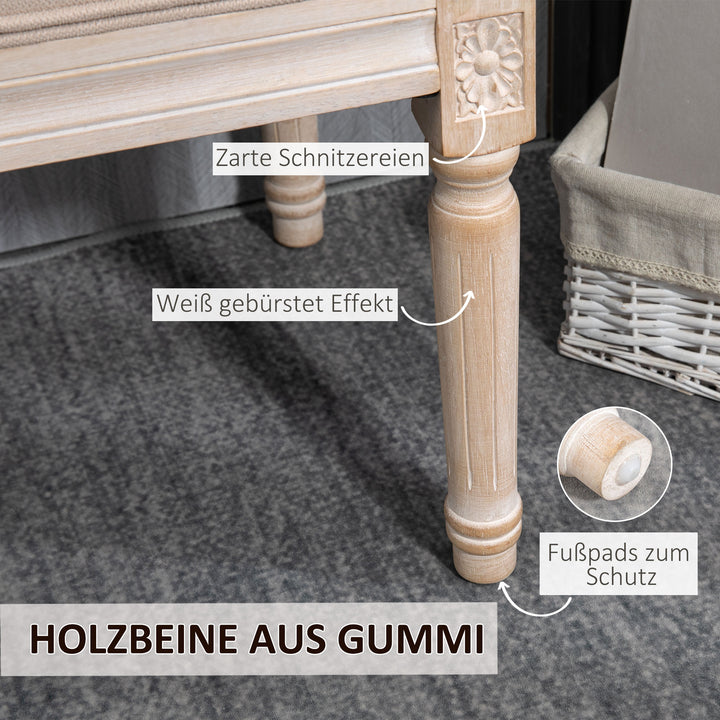 Bænk vintage design vintage bænk, knapsyninger, drejede ben, shabby chic, creme + hvid