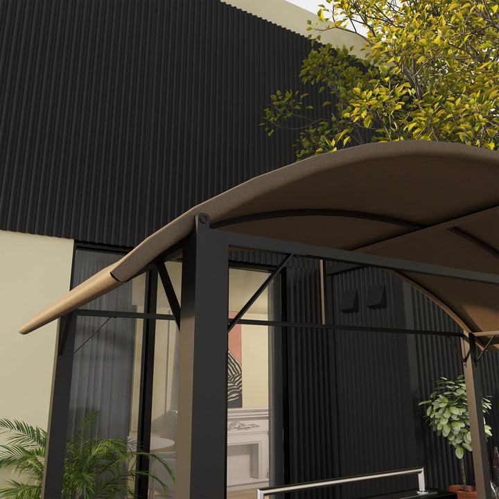 Bbq-pavillon, 2 sidehylder, kroge, stålramme, 1,1 x 2,3 m, khaki