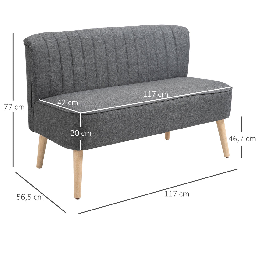 2-Personers sofa, blød polstring, letplejeligt betræk, op til 150 kg, 117 x 56,5 x 77 cm, mørkegrå
