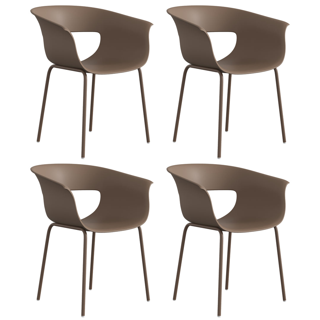 Havestole, sæt med 4, ergonomiske balkonstole med udskæringsdesign, armlæn, vejrbestandige, rustfri, kaffe
