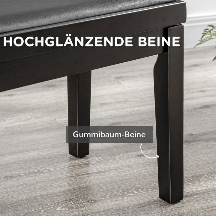 Klaverbænk, højdejusterbar klaverstol, elegant højglans, kunstlæder + gummitræ, sort, 63 x 33 x 56 cm