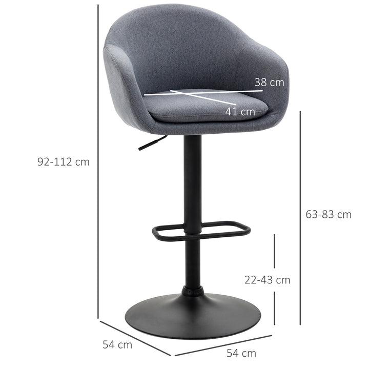 Højdejusterbar barstol med ryglæn og fodstøtte; linnedlook, 54 cm x 54 cm x 112 cm, grå