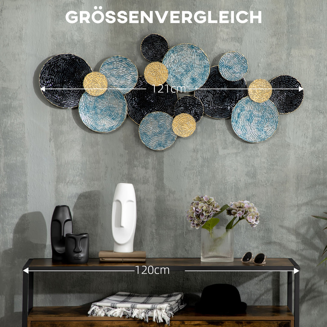 3D-vægdekoration med cirkler 121 cm x 4 cm x 53 cm metalblå + sort