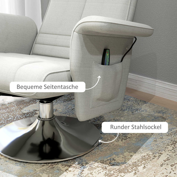 Massagestol med skammel, lænestol, 78 x 95 x 88 cm, cremefarvet