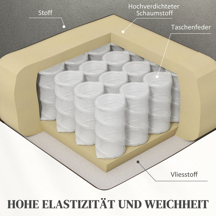 Lænestol med pocketfjeder og justerbar fodstøtte, sidelommer, til stue, soveværelse, lysegrå