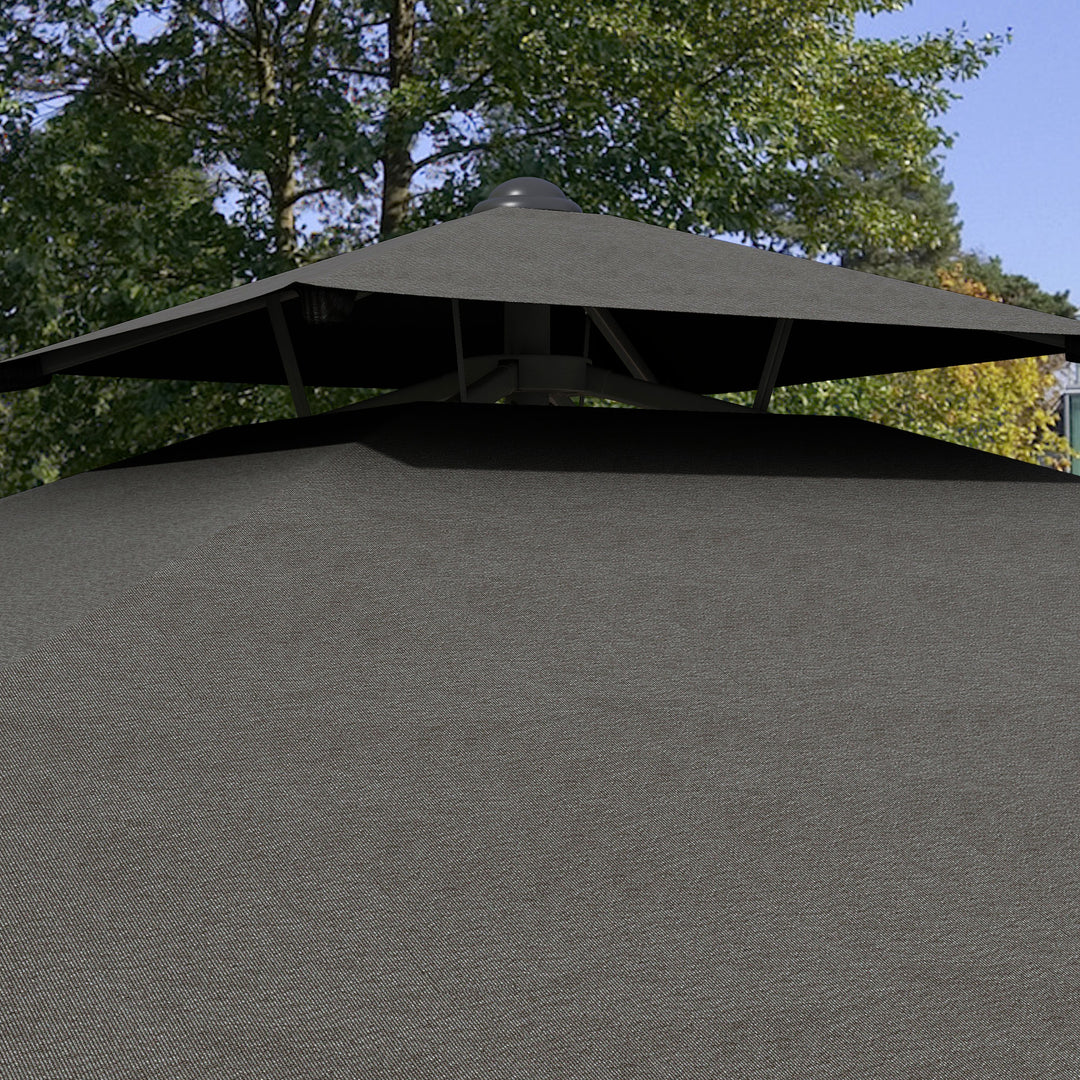 Haveparasol, fritstående parasol, dekorativ kant, ventileret tag, metalramme, 2,4x2,4x2,6m, mørkegrå