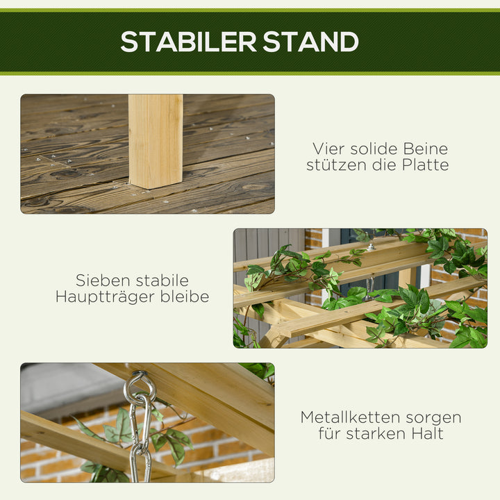 Gyngebænk med pergola, til 2 personer, højdejusterbar, massiv træramme, 2,21 x 1,40 x 1,96 m