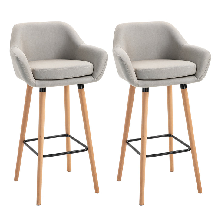 Sæt med 2 barstole, inklusive fodskammel, massivt træ, 55 cm x 48 cm x 100 cm, beige