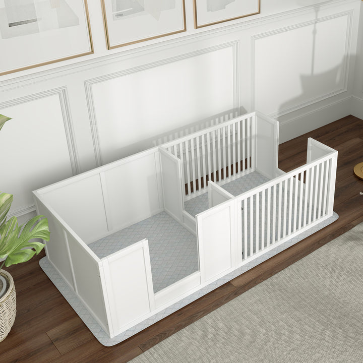 Hvalpekasse med måtte, nem at rengøre, træ, 166x80x50 cm, hvid