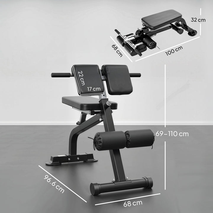 Træningsbænk, vægtbænk, fitnessbænk, stålramme, sort