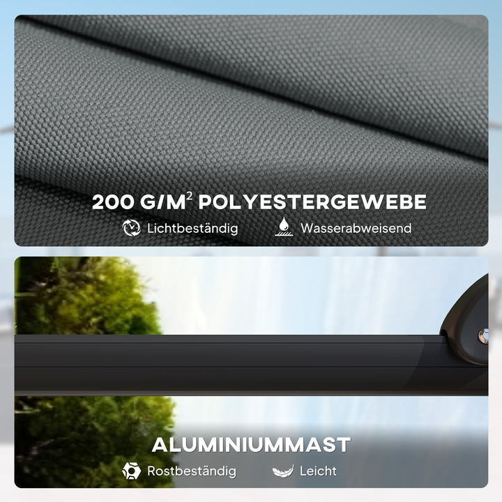 Aluminiums fritstående parasol Ø244cm, solskærm med håndsving, vandafvisende, 360° roterbar, mørkegrå