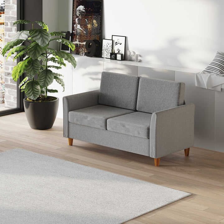 ® To-personers sofa | aftagelige hynder | hør, skum, gummitræ | lysegrå | 141 x 70 x 78 cm