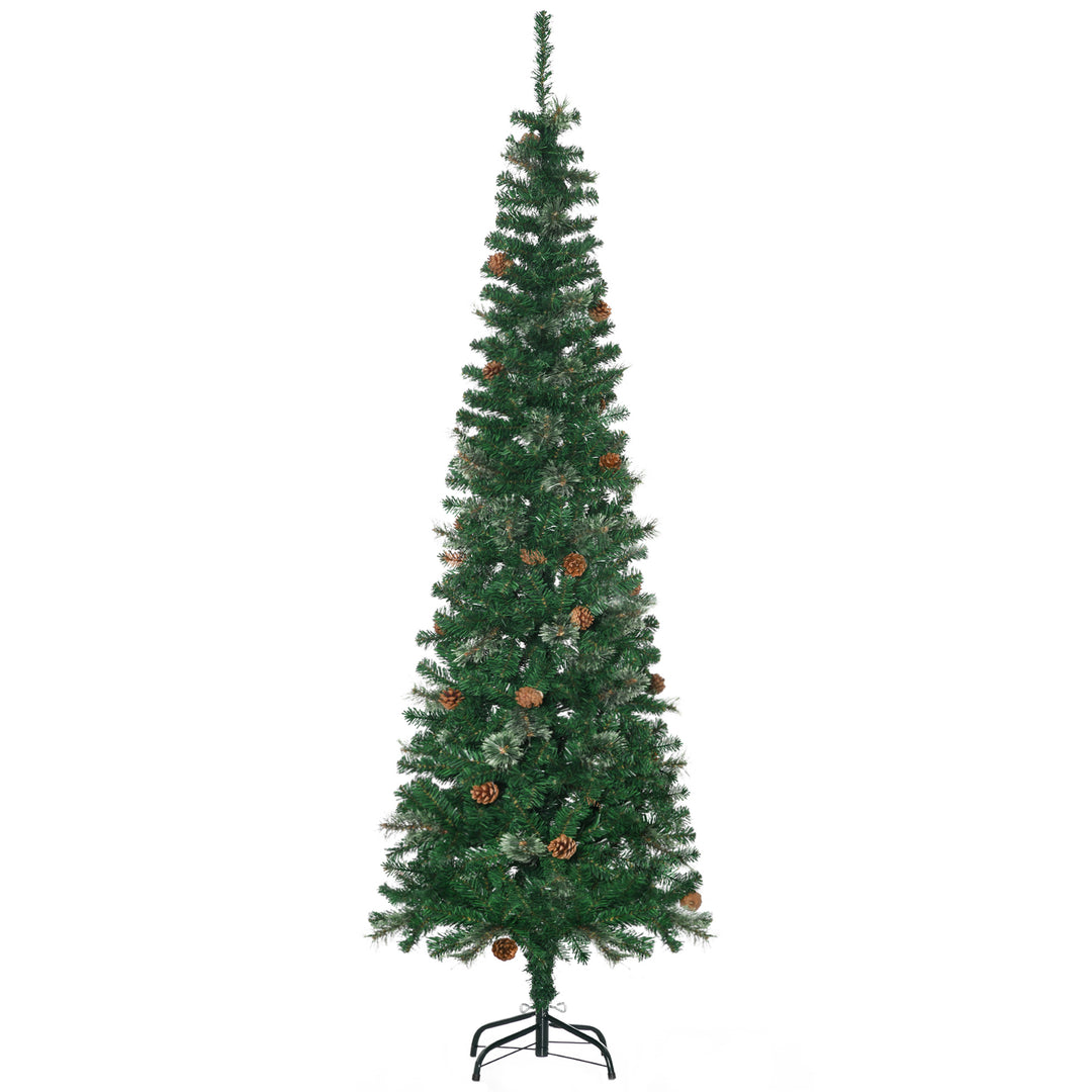 Kunstigt juletræ, slankt, kogledesign, flammehæmmende, 54 x 195 cm, grønt