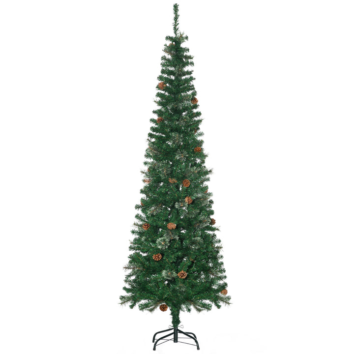 Kunstigt juletræ, slankt, kogledesign, flammehæmmende, 54 x 195 cm, grønt